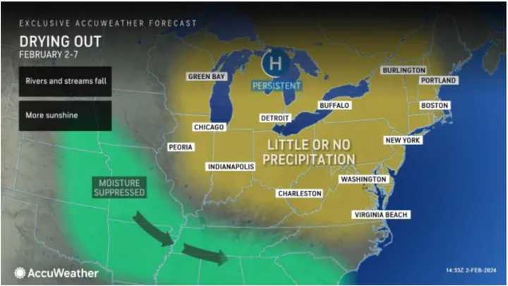 There will be abundant sunshine and an extended period of dry weather driven by a strong area of high pressure starting on Saturday, Feb. 3.