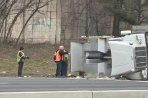 Dump Truck Overturns Onto Passenger Car On Route 80 In Rockaway, State Police Say