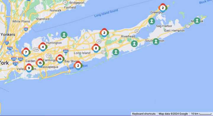 The PSEG Long Island power outage map late Monday afternoon, March 11.