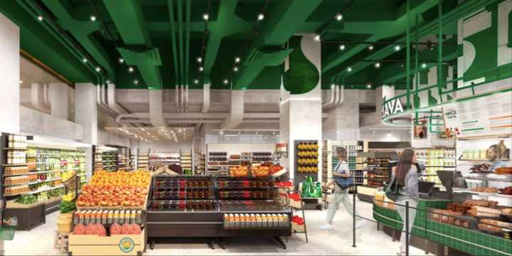 A rendering of the entrance to the Whole Foods small-format stores.