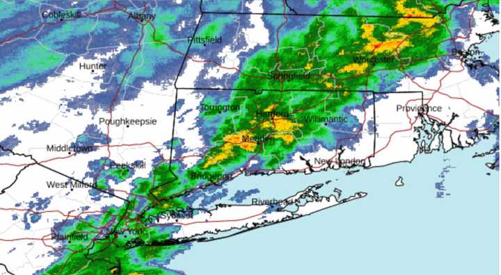 A radar image of the region at about 7 a.m. Saturday, April 20.