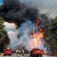 <p>The wildfire along Jackson Road at Wharton State Forest.</p>