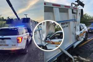 Dump Bed Detaches From Garbage Truck, Lands On Virginia Sheriff's SUV On I-81