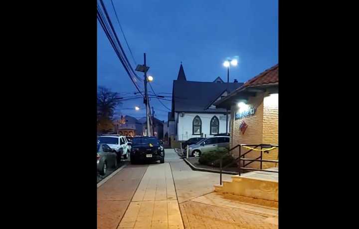 Police cars were staged at an Elizabeth bank Wednesday afternoon