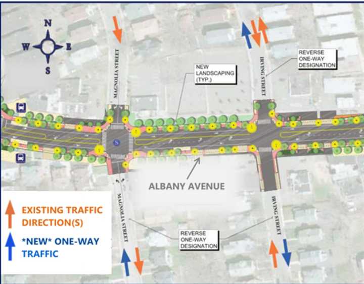 The map shows changes to downtown traffic patterns that will go into effect July 27.