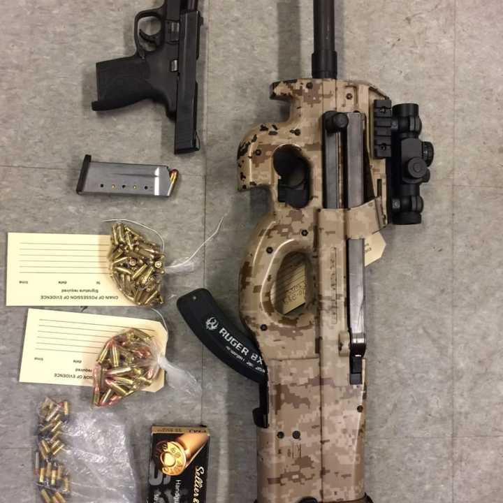 Items police confiscated from the home of a man accused of trying to sell firearms via Snapchat.