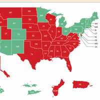 <p>Connecticut is requiring people coming in from most other states to quarantine for 14 days upon arrival to help stop the spread of COVID-19. Travelers from states shown on this map in red are supposed to quarantine.</p>