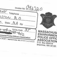 <p>Phony donation slips a man allegedly used to collect donations to fake police charities.</p>