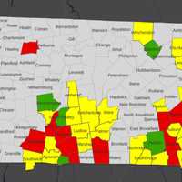 <p>This map by the Massachusetts Department of Public Health shows the average positive daily test rates per 100,000 residents as of Oct. 22.</p>