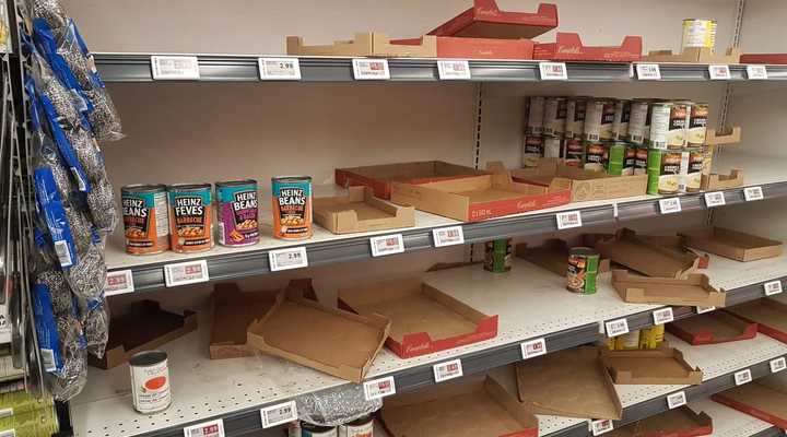 COVID-19: sparsely stocked shelves in March, 2020