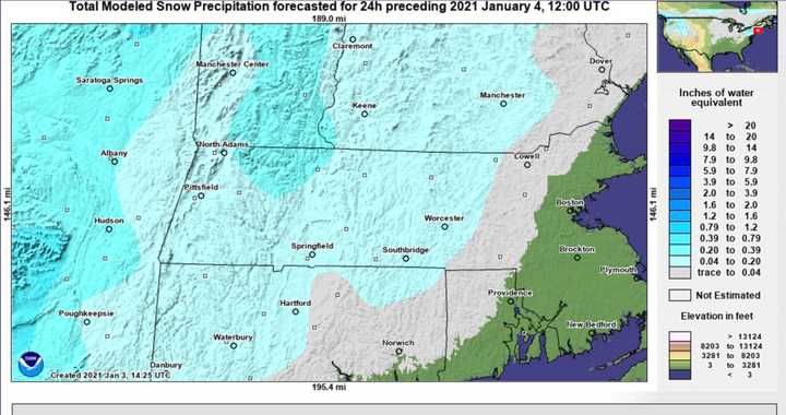 Snowfall totals for Monday, Jan. 4