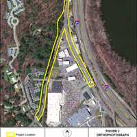 <p>Aerial view of the intersection slated for reconstruction into a roundabout on Routes 5/10 in Northampton</p>