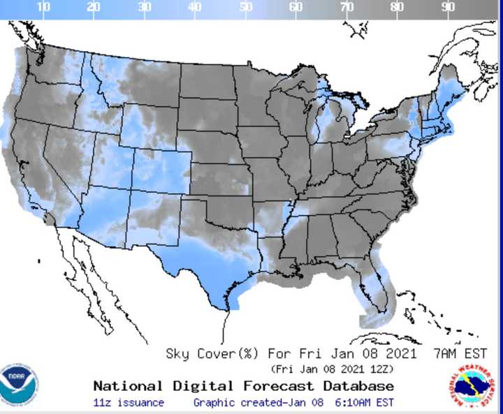 Cloud coverage map for Jan. 8 by the National Weather Service