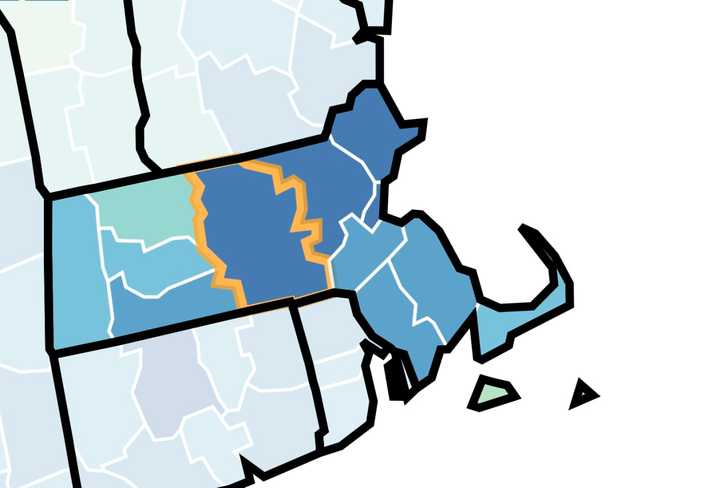 County-level map of new incidents by county - the darker a county is the more new cases were reported. This is not the same thing as comparing COVID-19 incident rates per 100,000 people. This map shows total case counts for Jan. 10.