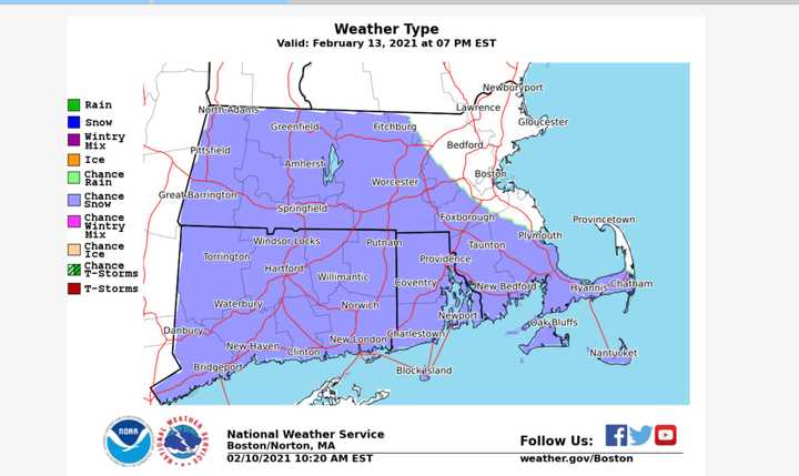 Snow is predicted several times over the next 7 days including on Saturday, Feb. 13, into Valentine&#x27;s Day, Sunday, Feb. 14. Saturday snow is expected to begin around 9 p.m.