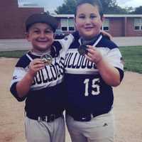 <p>Elijah and Evan Hawkins in their Bulldogs uniforms.</p>