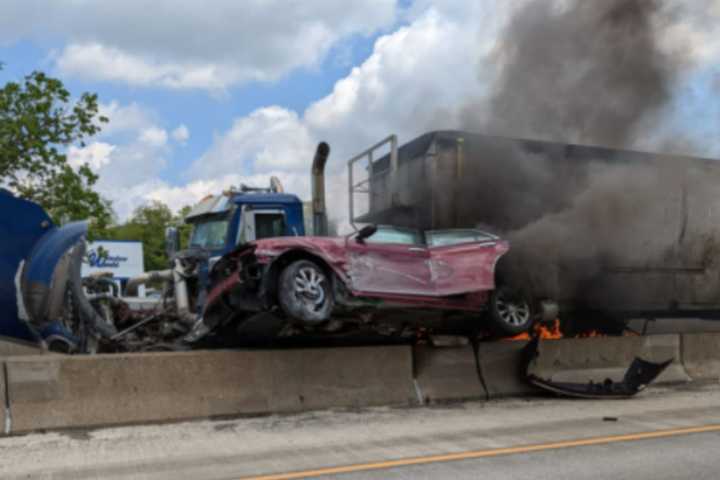 Tractor-Trailer, Car Slam Into, Over Cement Barrier Along I-376 In PA