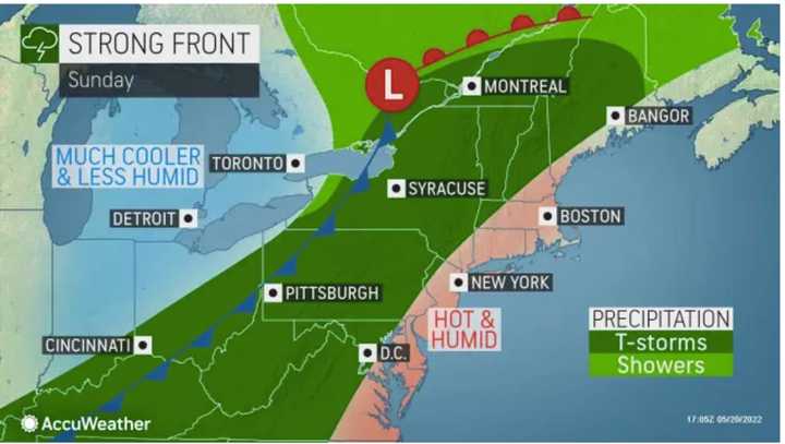 The arrival of a cold front Sunday afternoon, May 22 will be followed by another swing in temperatures.