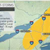 <p>A look at areas (in yellow) where severe thunderstorms are expected.</p>