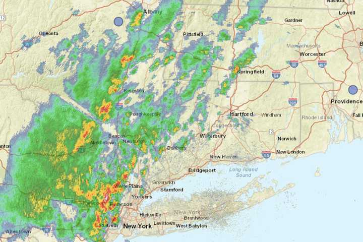 Line Of Severe Thunderstorms Moving West To East With Strong Wind Gusts, Small Hail, Lightning