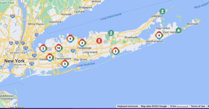 PSEG Long Island power-outage map at 9 a.m. Thursday, June 9.