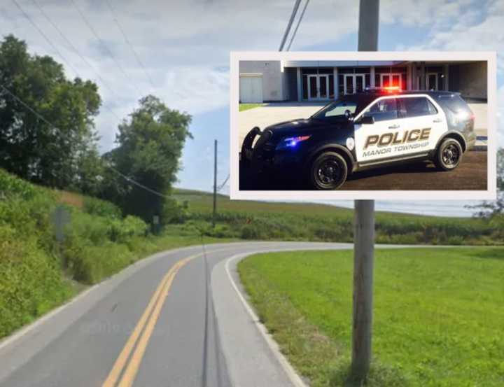 Manor Township police vehicle (overlay) and the 700 block of Letort Road where the deadly crash happened.