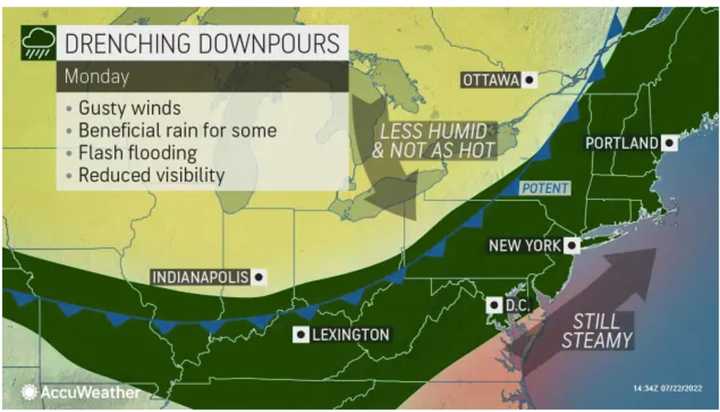 Showers and thunderstorms are expected to move through the region on Monday afternoon, July 25.