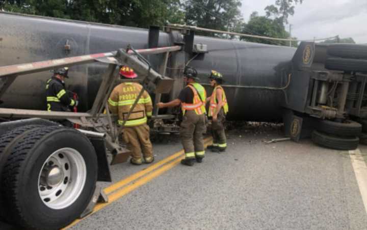 The scene of the tractor-trailer rollover.