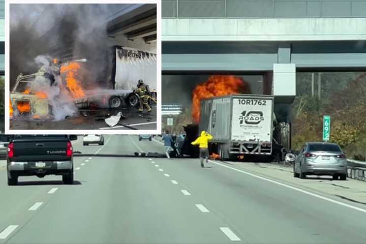 Watch 'Superheroes' Rescue Trucker As Tractor-Trailer Explodes On PA Turnpike (VIDEO)