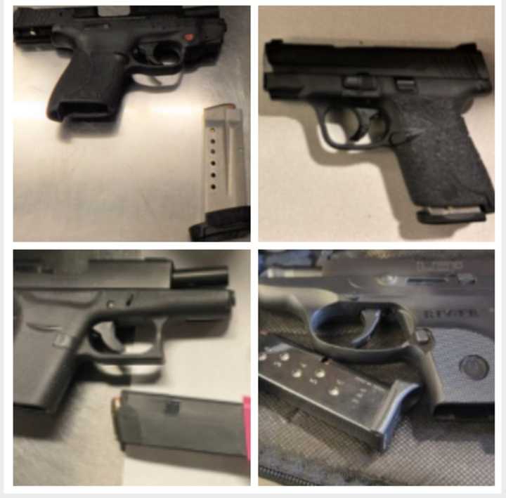 The four guns seized by the TSA.