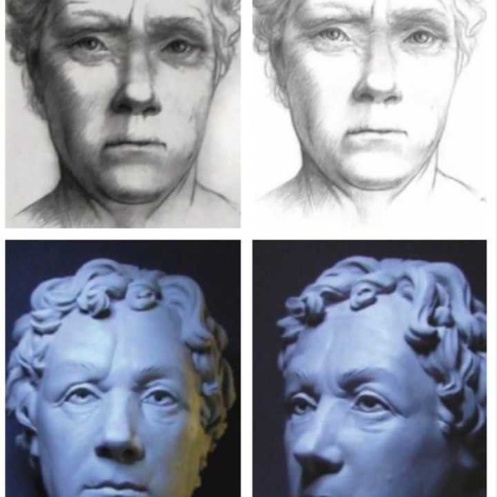 Sketch and castings of the unknown man&#x27;s head.