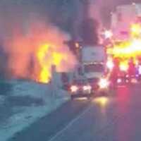 <p>Tractor-trailer fire.</p>