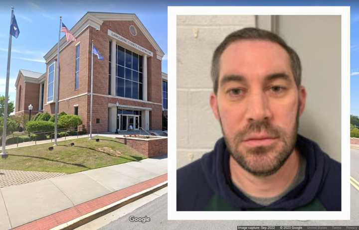 Damon Seth Skrimcovsky and the Lancaster County Courthouse where he was arrested.