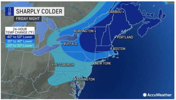 A look at the range of the 24-hour change in temperatures by area.