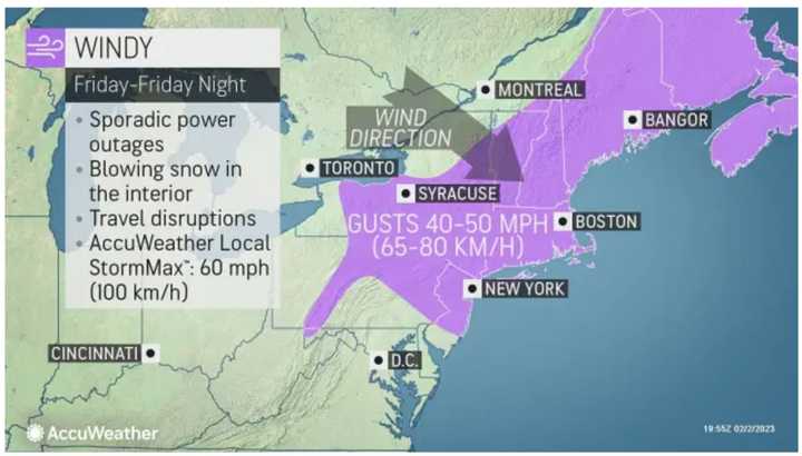 Strong wind gusts between 40 and 50 miles per hour could cause power outages on Friday, Feb. 3.