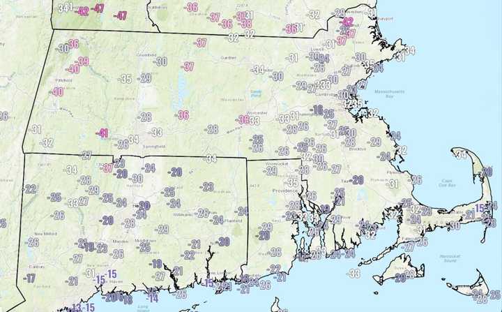 With the wind chill, temperatures felt minus 30 or colder for most of New England Friday night, Feb. 3, but warmer weather is on the way, meteorologists said.