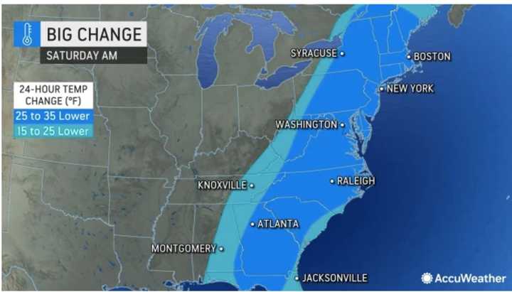 Temperatures Saturday morning will be 25 to 35 degrees colder than they were 24 hours earlier.