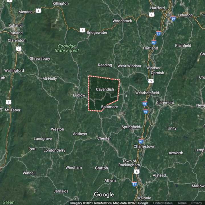 Cavendish, Vermont (marked in red).