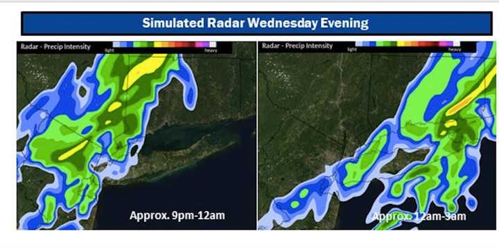 A simulated radar image of the region for Wednesday evening, March 29 from the National Weather Service.