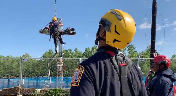 The scene of the DC Fire and EMS rescue on Monday morning.