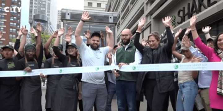 Shake Shack celebrated a grand opening at its new location in Jersey City.