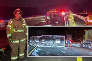 Passenger Van Overturns As Pickup Truck Loses Control, Breaks Trailer Hitch On Rt. 78: PHOTOS