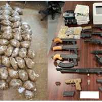 <p>The seized guns and drugs</p>