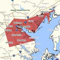 <p>The severe thunderstorm warning was issued in parts of Maryland and Virginia.</p>