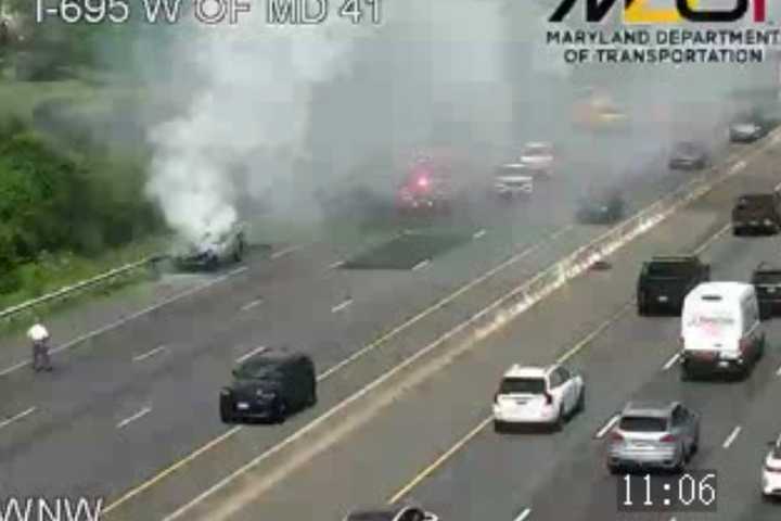 Traffic Tied Up By Car Fire On I-695 In MD