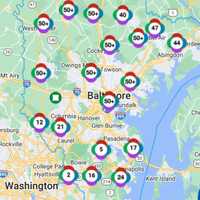 <p>The Baltimore Gas and Electric Outage Map at 4 p.m. on Tuesday, Aug. 8.</p>