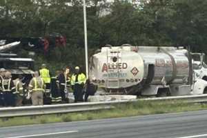 Driver Hospitalized After Tractor-Trailer Hauling Diesel Fuel Overturns Onto Rt. 287 Median