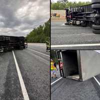 <p>The scene of the crash involving an overturned tractor-trailer in Harford County.</p>