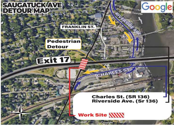 The area of I-95 that will be closed and detours in Westport.&nbsp;