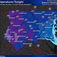 <p>The expected low temperatures on Wednesday night.</p>